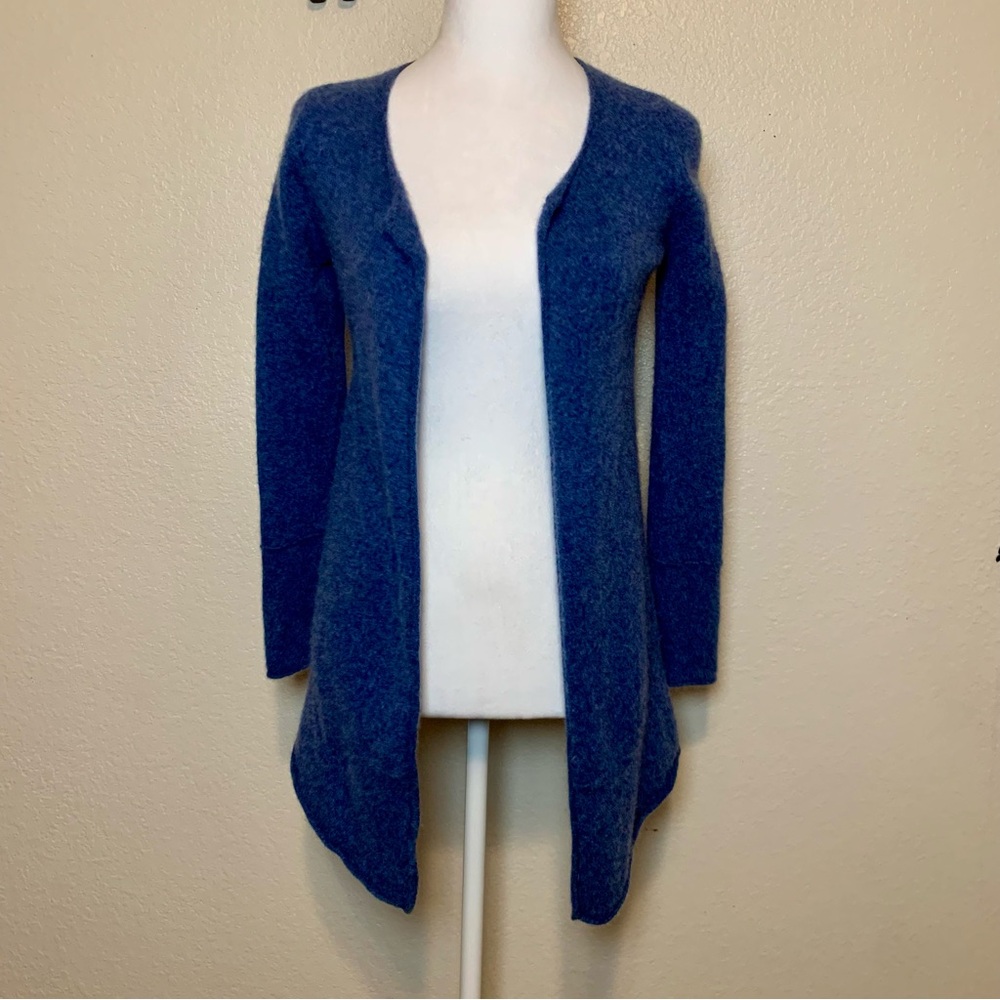 Belle France Cashmere Open Front Cardigan Sweater Blue Size Medium - Picture 2 of 13